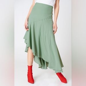 NA-KD asymmetric block skirt sage green